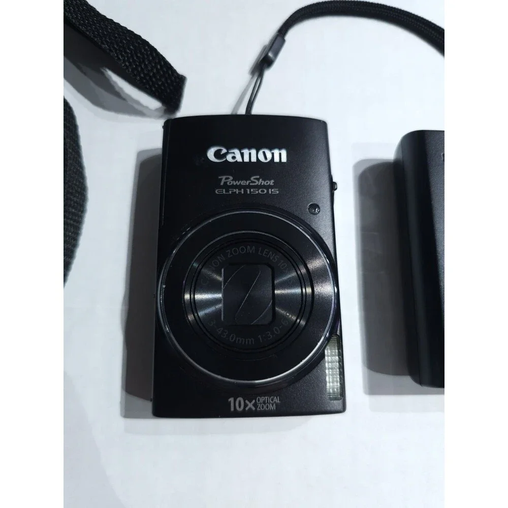 Canon PowerShot ELPH 150 IS Black Digital Camera 10x 20MP Bundle TESTED WORKS